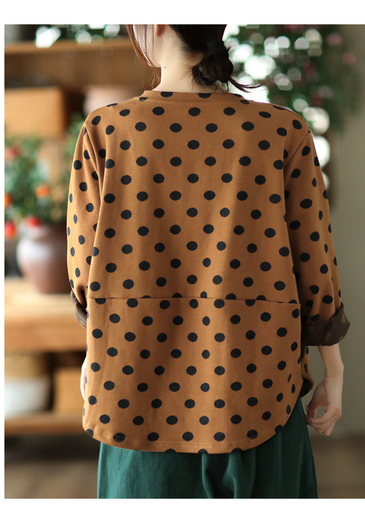 Vintage Polka-Dot Print Top-Paneled Cotton T-Shirt