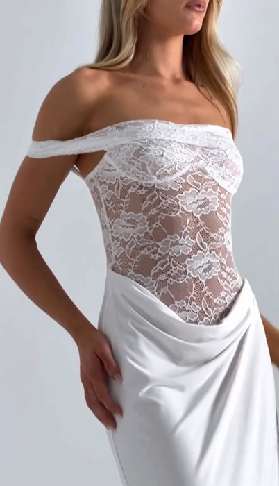 Sexy Lace Stitching Pure Color Dress