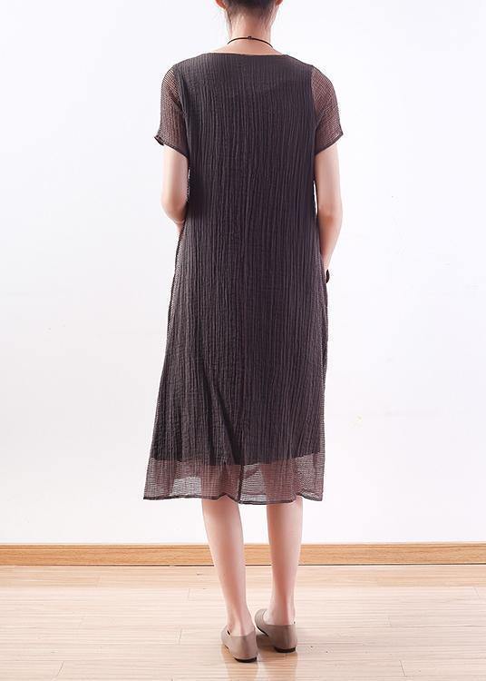 Elegant o neck Cinched linen clothes Photography gray Dresses