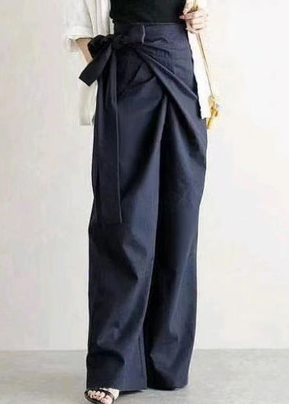 Boho White Asymmetrical Side Tie Waist Linen Straight Pants Fall