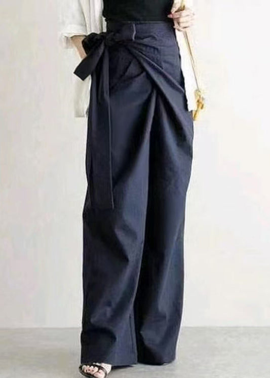Boho White Asymmetrical Side Tie Waist Linen Straight Pants Fall