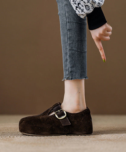 2025 Splicing Platform Flat Shoes Red Suede Fuzzy Wool Lined