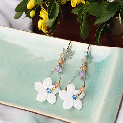 Long Shell Flower Tassel Earrings