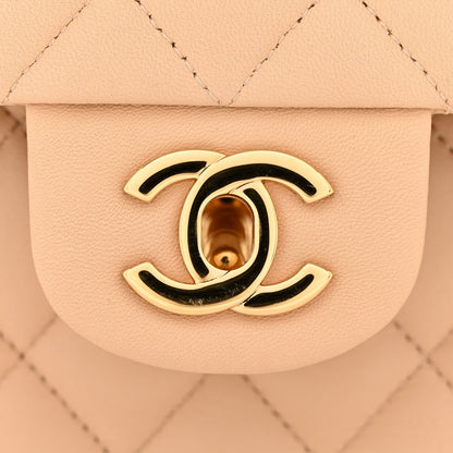 Lambskin Quilted Medium Double Flap Beige