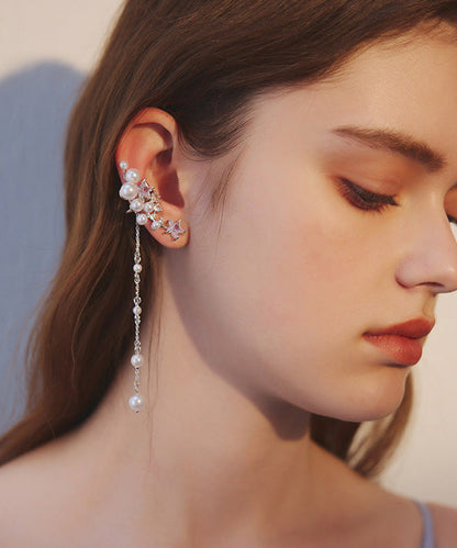Chic Silver Pearl Tassel Metal Long Earrings