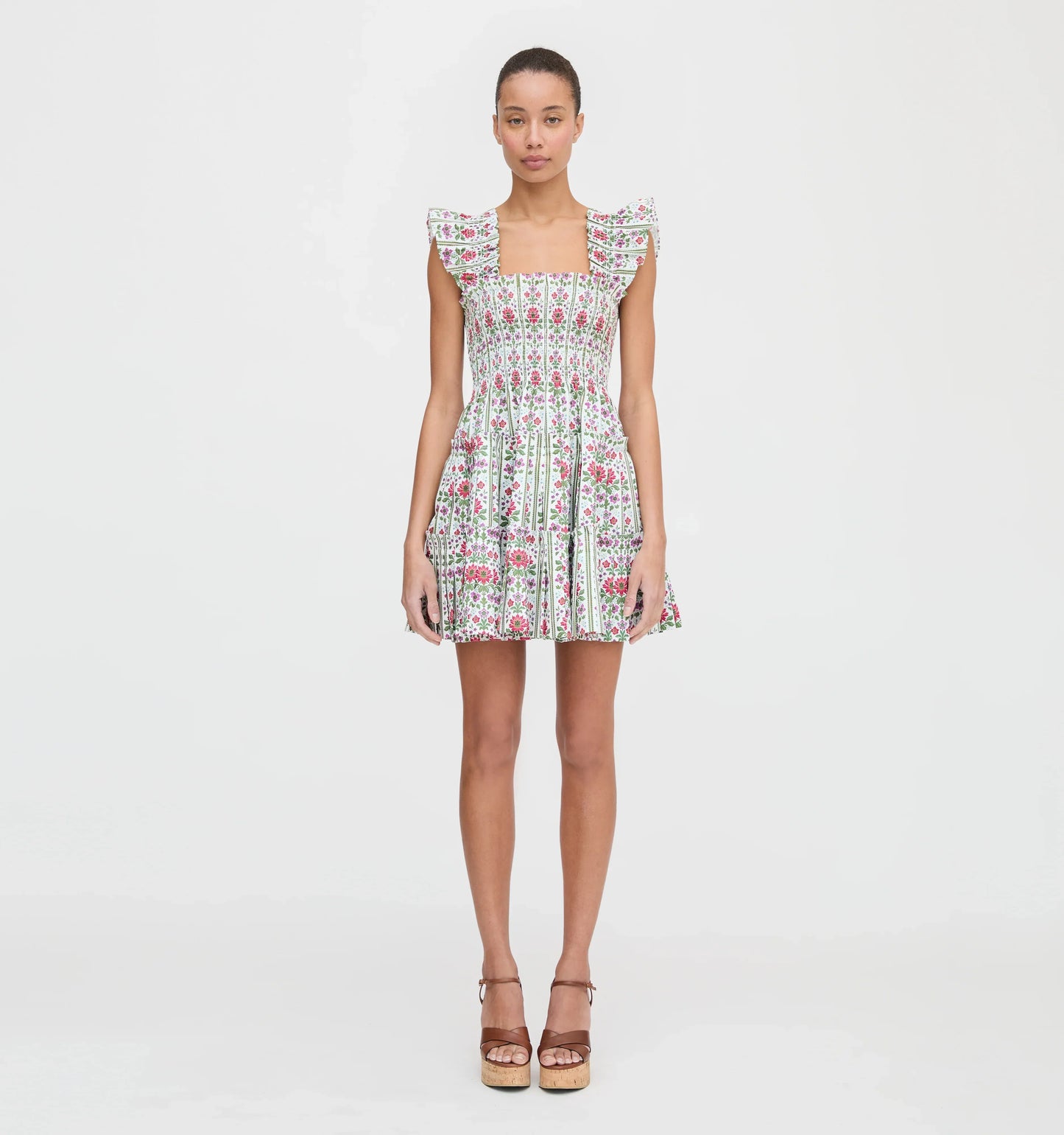 Couturebudthe Charlotte Nap Dress - Green Floral Block Stripe