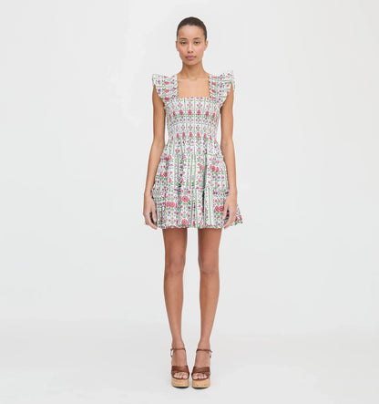Couturebudthe Charlotte Nap Dress - Green Floral Block Stripe