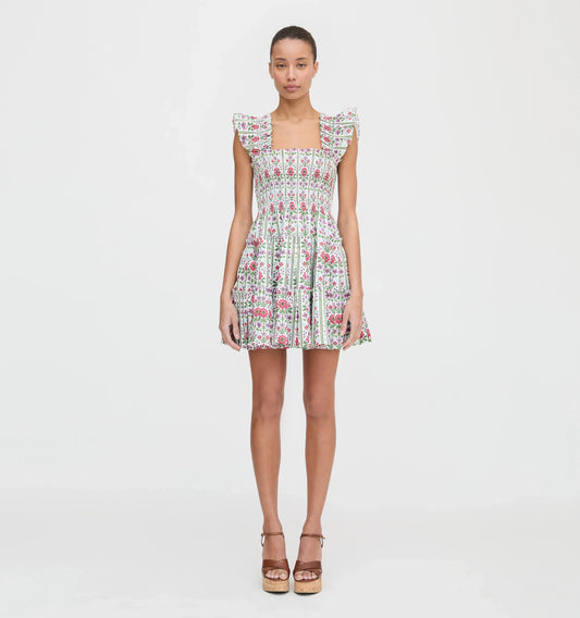 Couturebudthe Charlotte Nap Dress - Green Floral Block Stripe