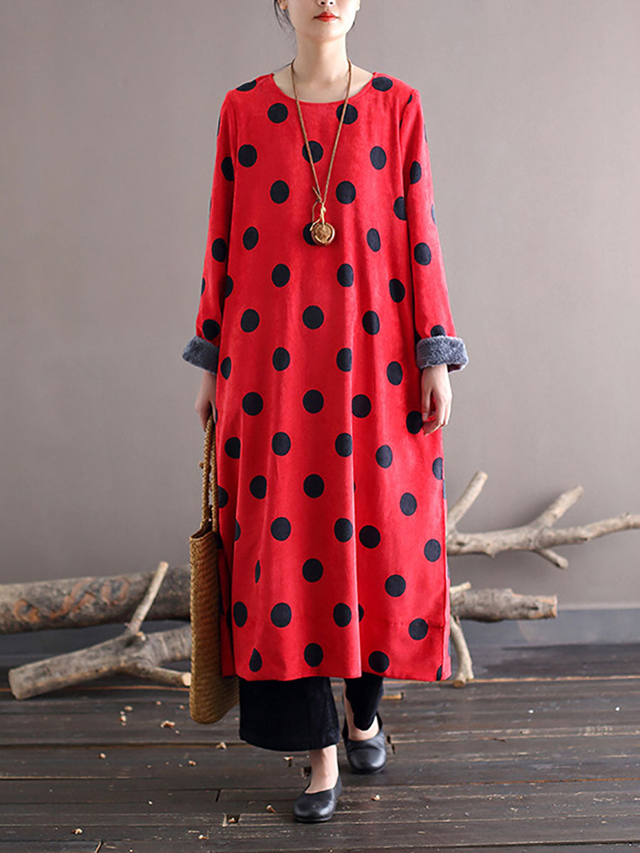 Women Winter Artsy Dot Corduroy Warm Long Dress