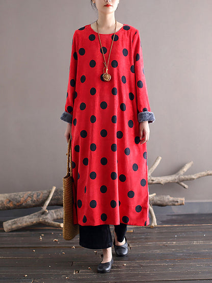 Women Winter Artsy Dot Corduroy Warm Long Dress