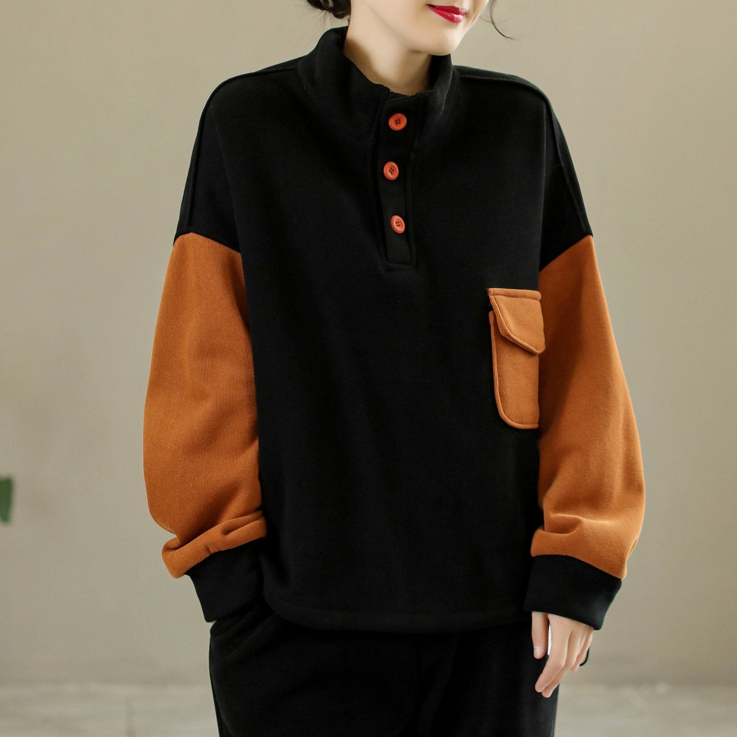 Winter Casual Color Matching Loose Furred Sweater