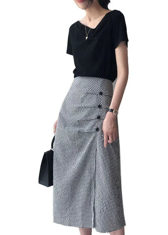 Women Black V Neck Tops And Skirts Cotton Two Pieces Summer