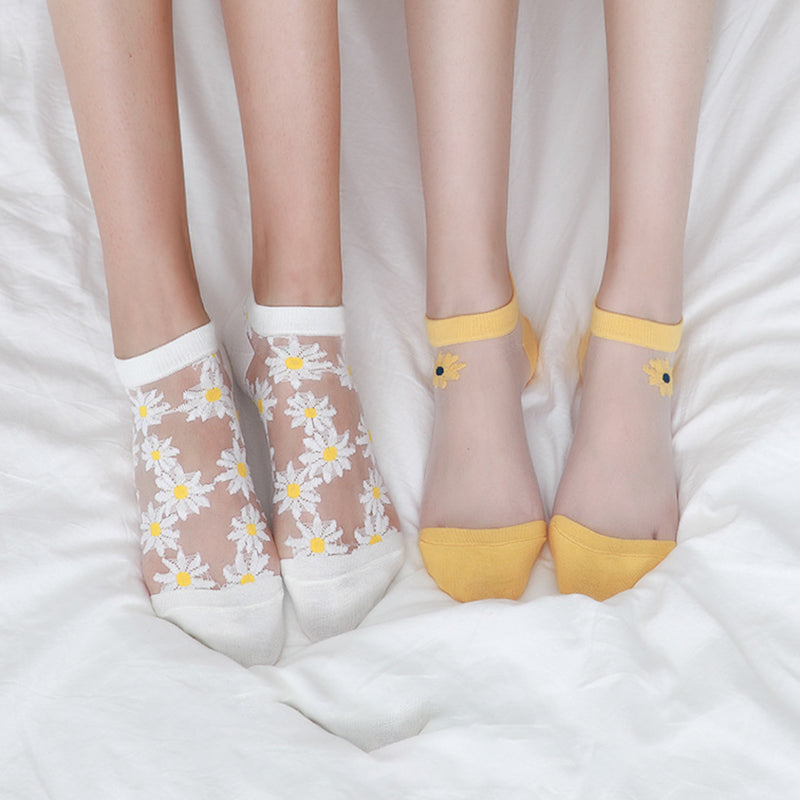 Daisy Embroidery Transparent Summer Socks