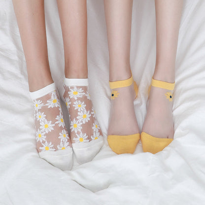 Daisy Embroidery Transparent Summer Socks