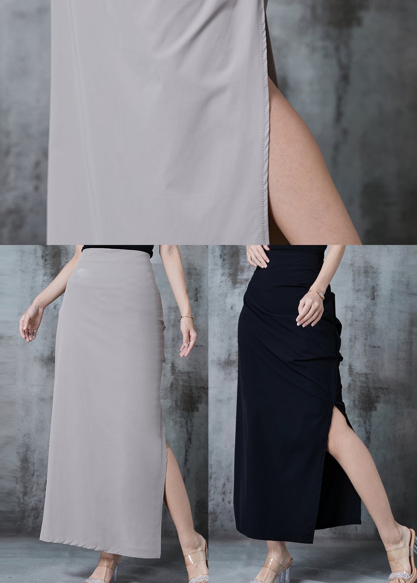 Chic Grey Side Open Silm Fit Spandex Wraped Skirts Spring