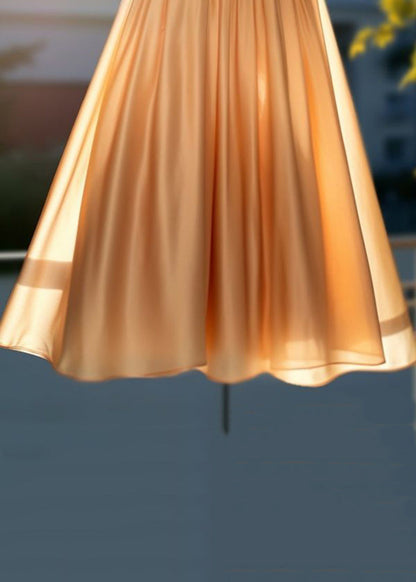 Women Champagne Gold Embroidered High Waist Cotton Skirts Summer