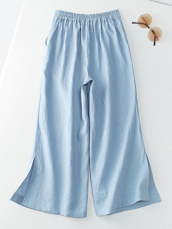 Loosen Hight Waist Solid Cropped Line Pants