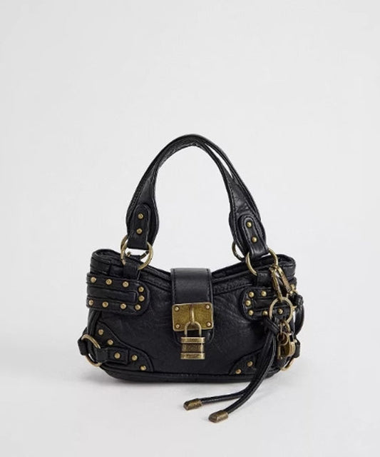 New Black Rivet Faux Leather Stylish Phone Bag