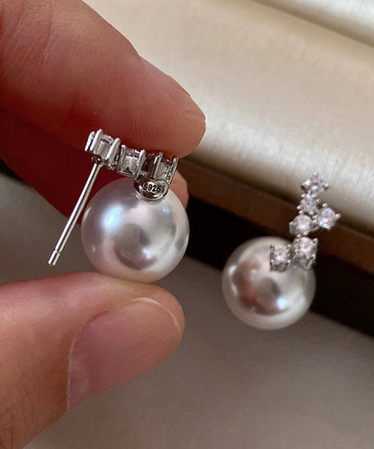 Fashion Zircon Pearl Patchwork Silver Drop Earrings