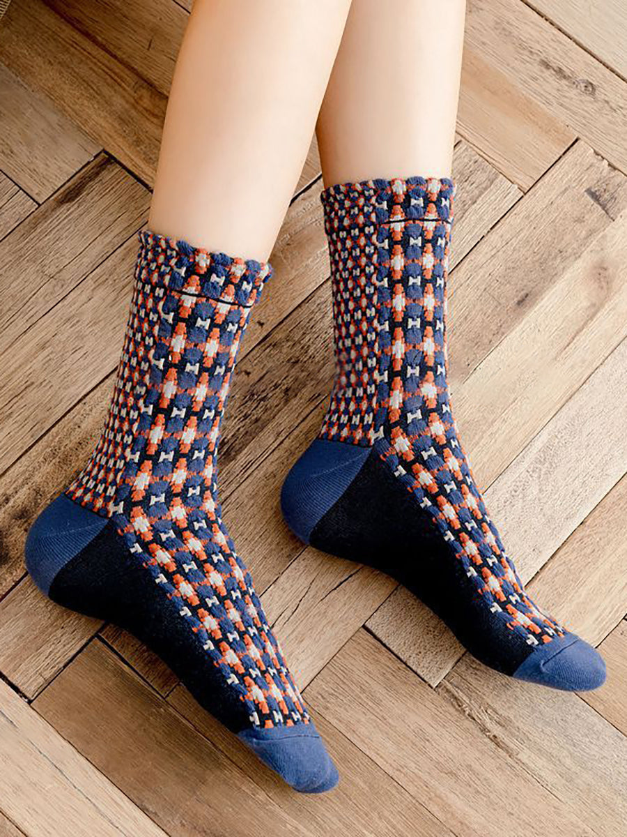 5 Pairs England Style Vintage Jacquard Socks