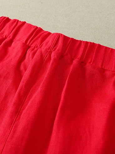 Loose Linen Loose Solid Bowknot Straight Pants