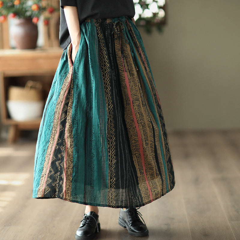 Vintage-Print Elasticated Waist Skirt