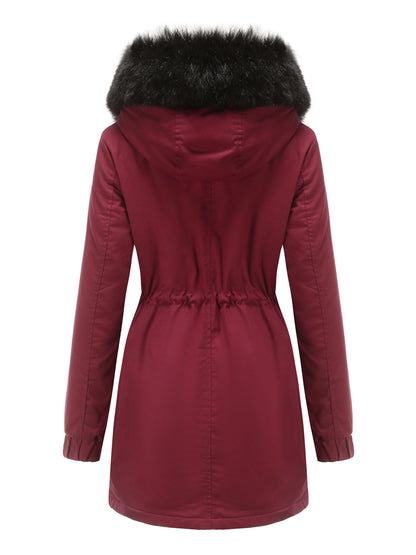 Women's Parka Coat Street Plush Winter Hoodie Coat Solid Color Oversized Fur Warm Coat