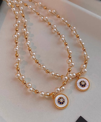 Elegant Pearl Double Layered Gilded Circle Pendant Necklace