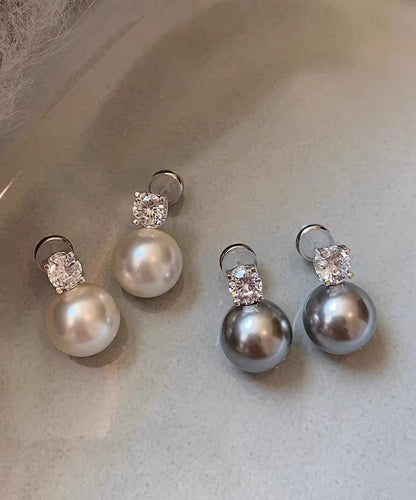 Original Design White Sterling Silver Zircon PearlStud Earrings