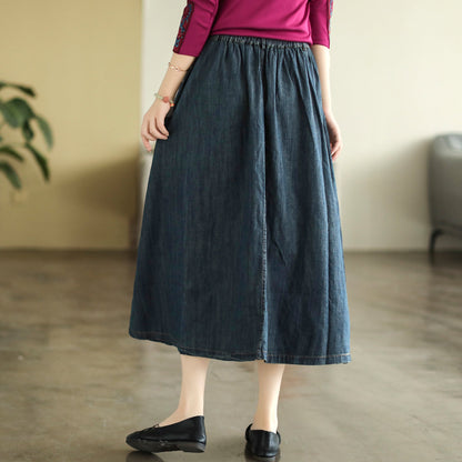 Cozy Cotton Denim Retro A-Line High Waist Skirt