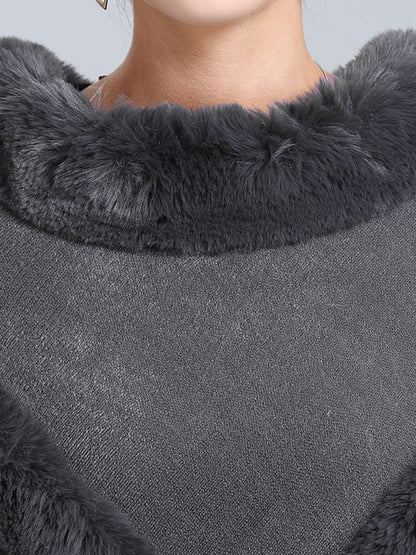 Women Coat Cape Peacoat Faux Fur Collar Poncho