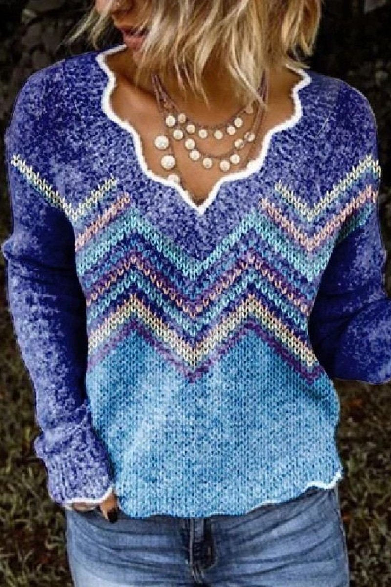 Sweetheart Neck Striped Gradient Sweater