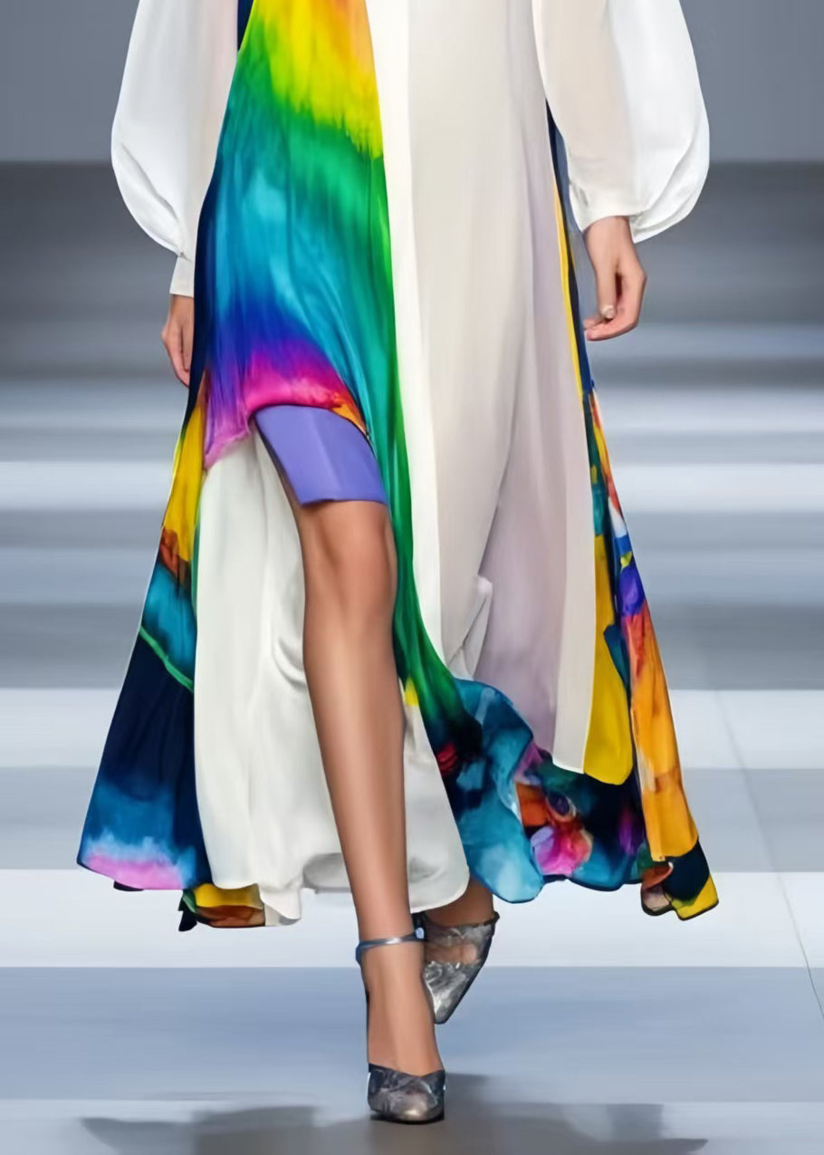Chic White Oversized Patchwork Chiffon Beach Dress Spring