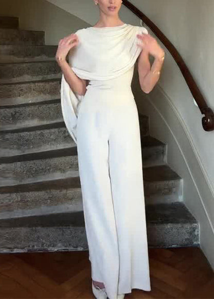 Elegant White Asymmetrical Solid Slim Jumpsuits Summer