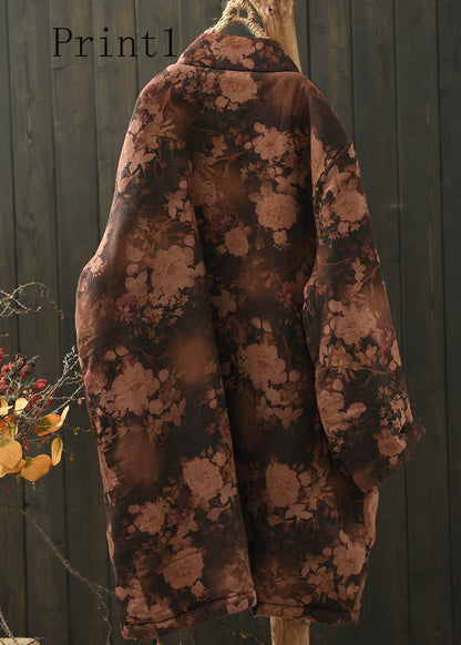 Vintage Stand Collar Print Oriental Button Fine Cotton Filled Coat Spring