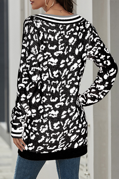 Leopard Print V-Neck Casual Sweater