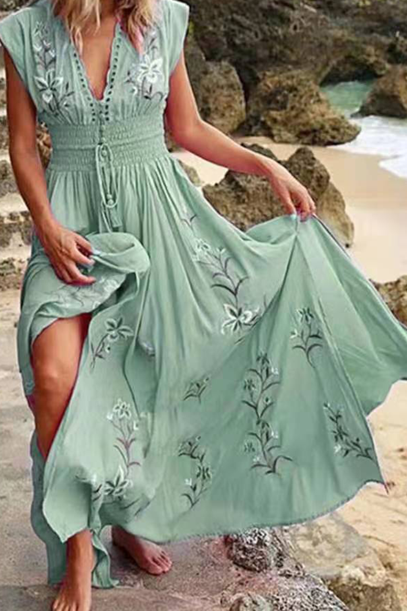 Fashion Solid V Neck Cake  Dresses(4 Colors)