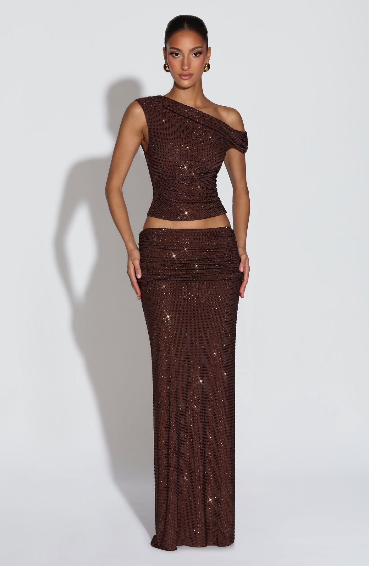 Sexy Beveled Rhinestone Solid Color Suit Skirt