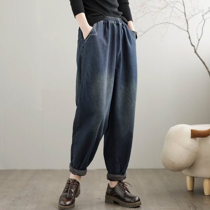 Winter Loose Retro Patchwork Casual Furred Jeans