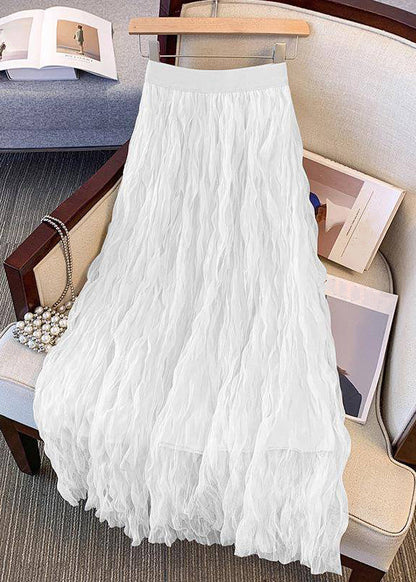 Women Black Wrinkled Solid Tulle Skirts Summer
