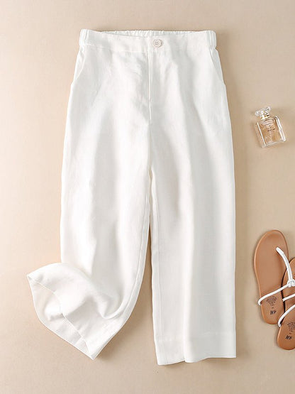 Cropped 100% Linen Wide-Leg Pants