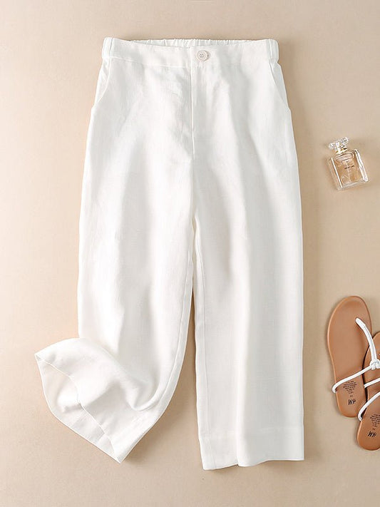 Cropped 100% Linen Wide-Leg Pants