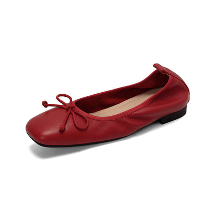 Women Bowknot Retro Leather Summer Flats Casual Shoes