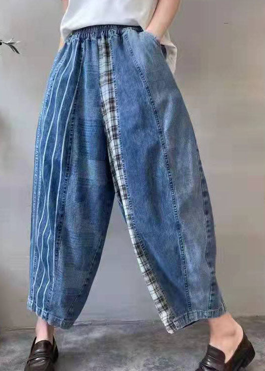 Fine Blue Patchwork fashion denim Pants