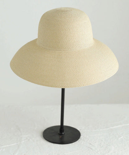 Fashion Versatile Khaki Straw Woven Large Eaves Bucket Hat