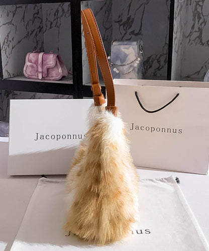 Fashion Brown Fuzzy Fur Fluffy Versatile Satchel Handbag