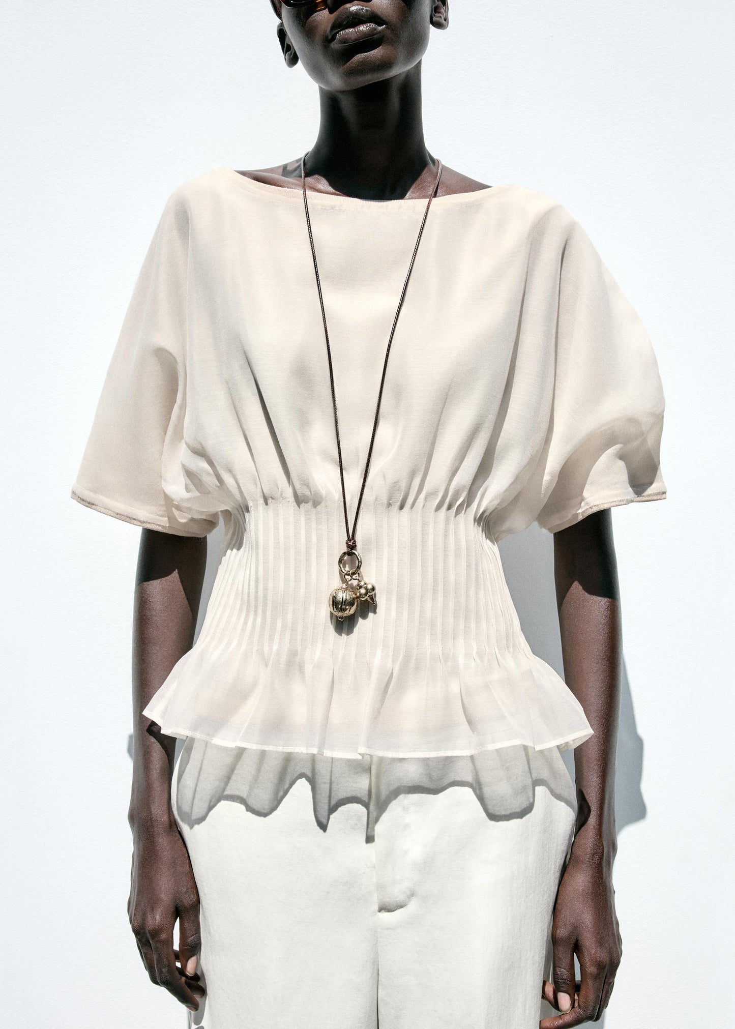 Women Beige Wrinkled Tulle Patchwork Cotton Knit T Shirts Summer