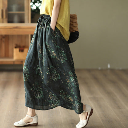 Vintage Heavy Industry Printed Literary Fine Ramie Skirt