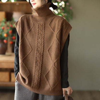 Vintage Twist Knit Turtleneck Vest