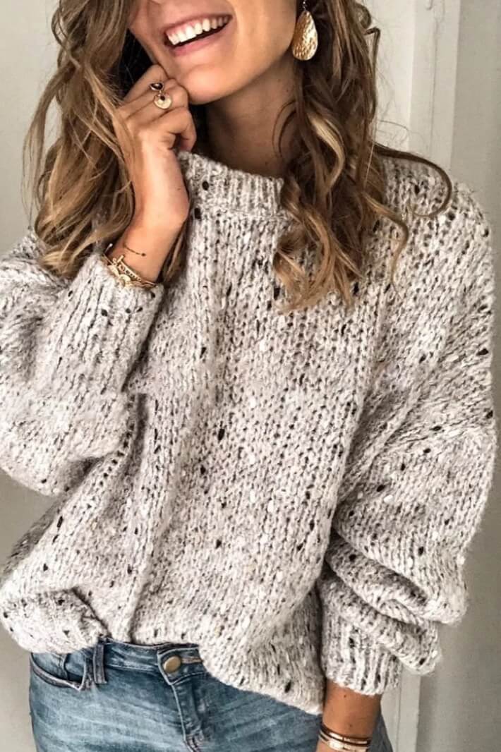 Vintage Pure Colour Round Neck Sweater